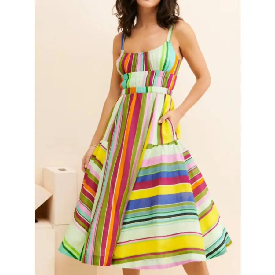 Colorful Spaghetti Strap Midi Dress