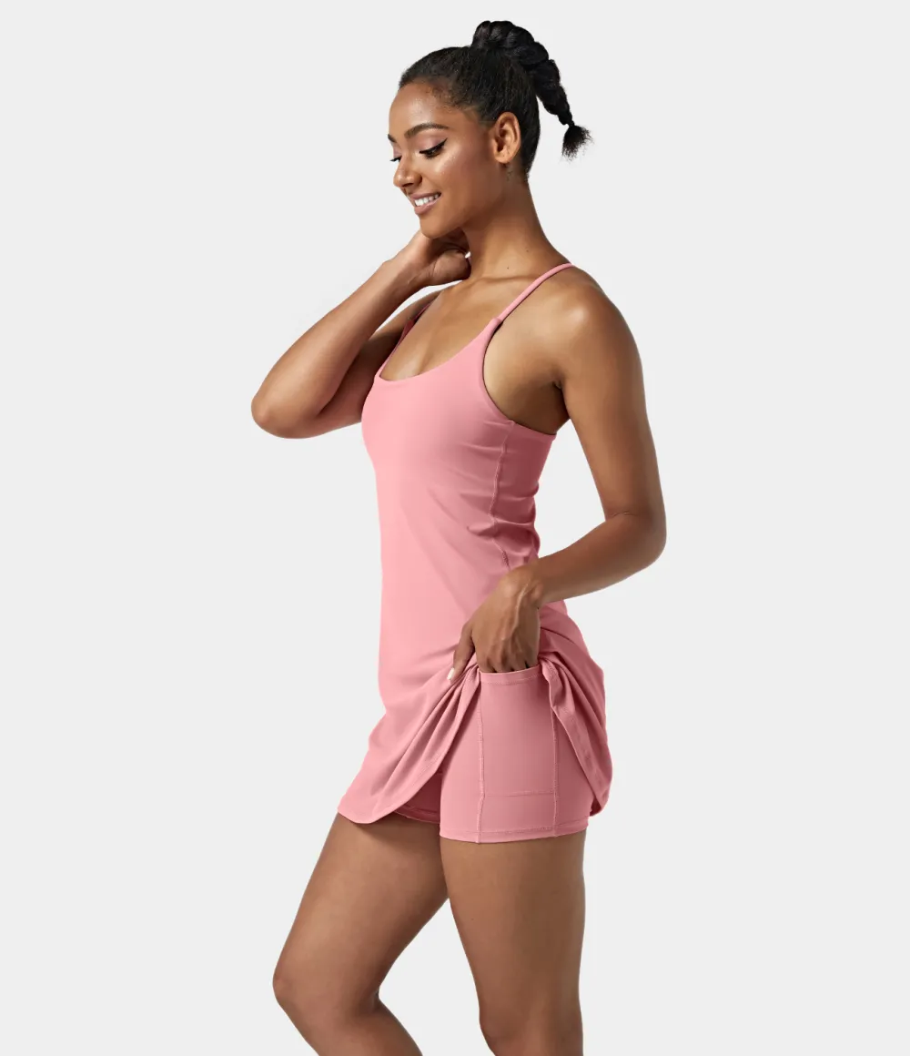 Softlyzero Airy Backless Cut Out 2-in-1 Pocket Cool Touch Mini Activity Dress