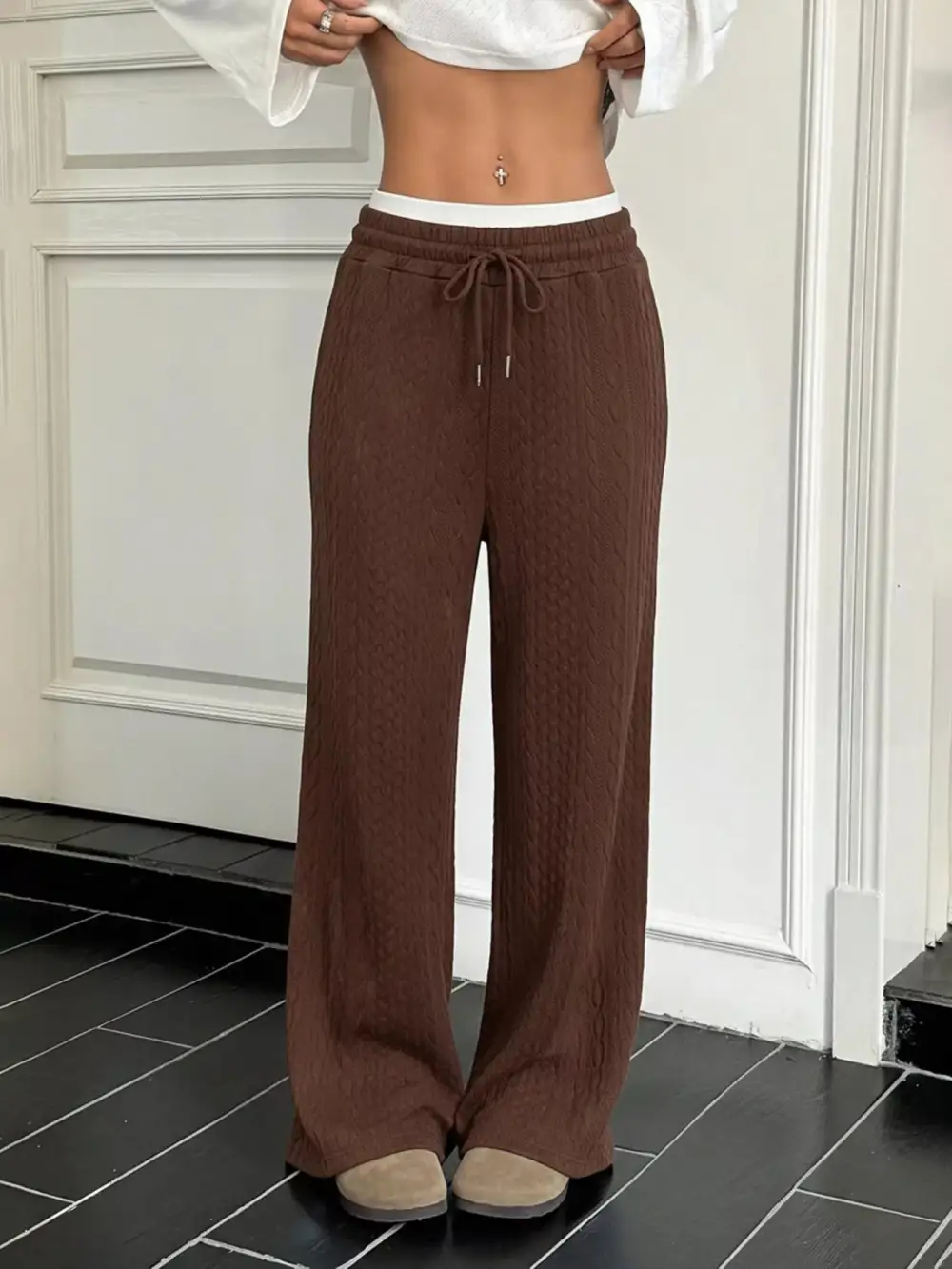Elegant Drawstring Wide Leg Pants