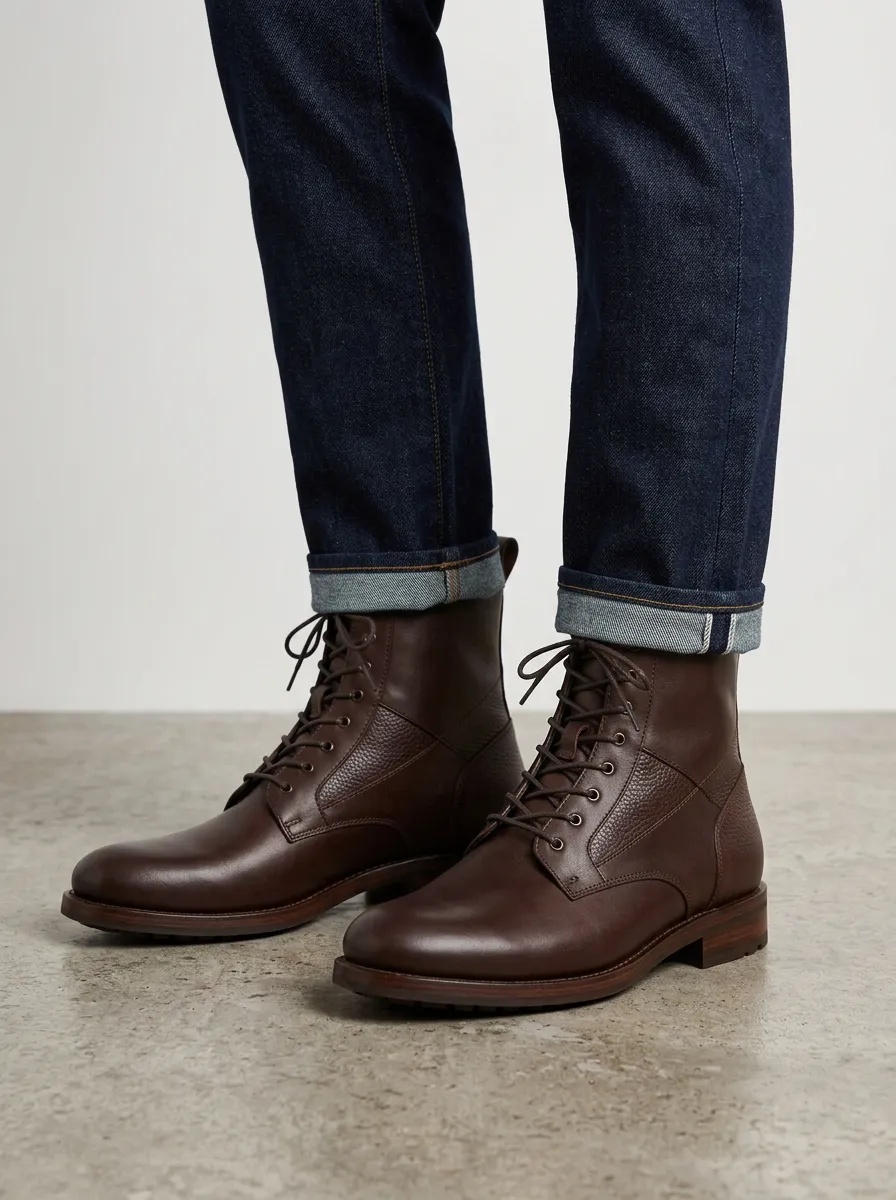 Classic Leather-Look Lace-Up Dress Boots
