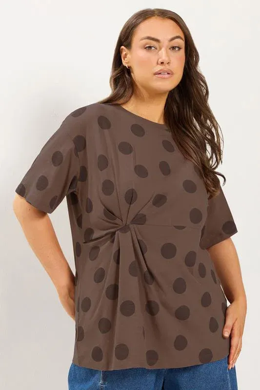 Brown Polka Dot Twist Front T-Shirt