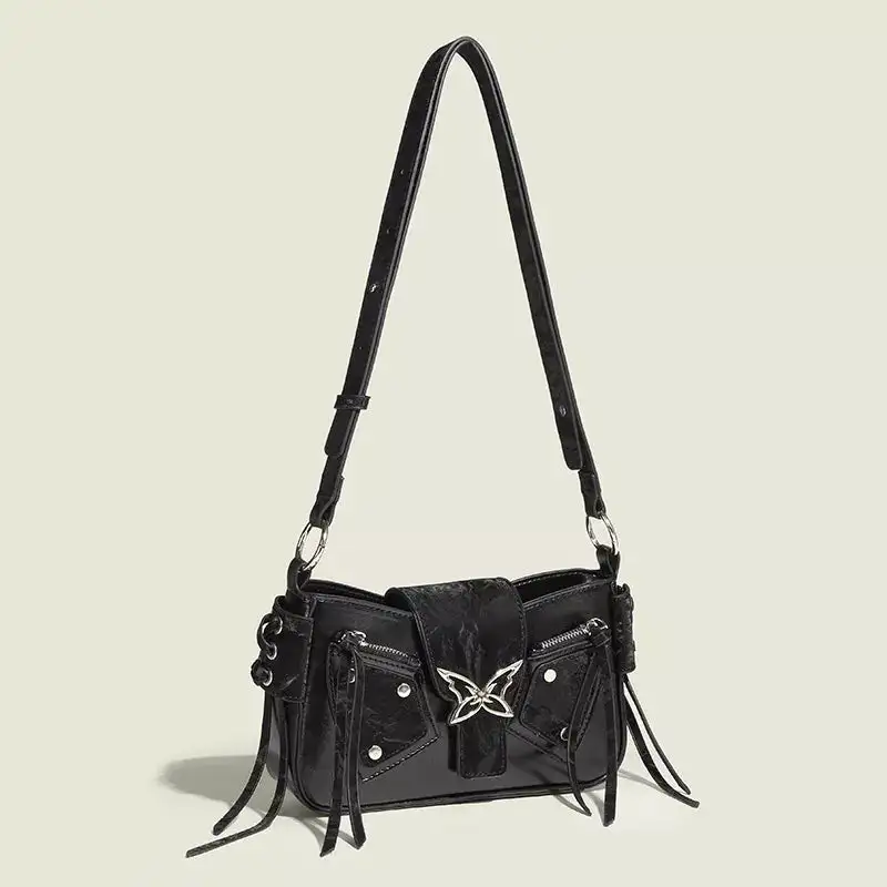 Butterfly Decor Flap Crossbody Bag