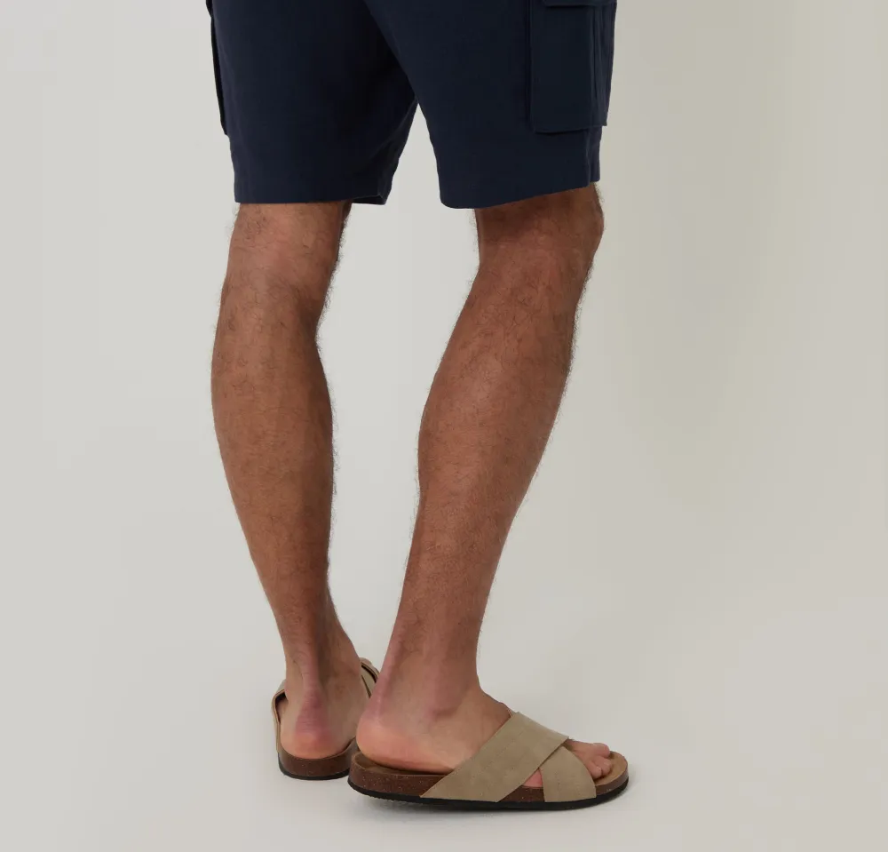 Men's Navy Linen Blend Cargo Shorts