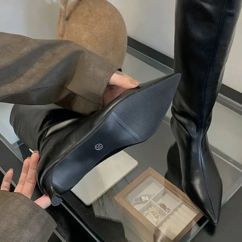 Pointed-Toe Knee-High Boots