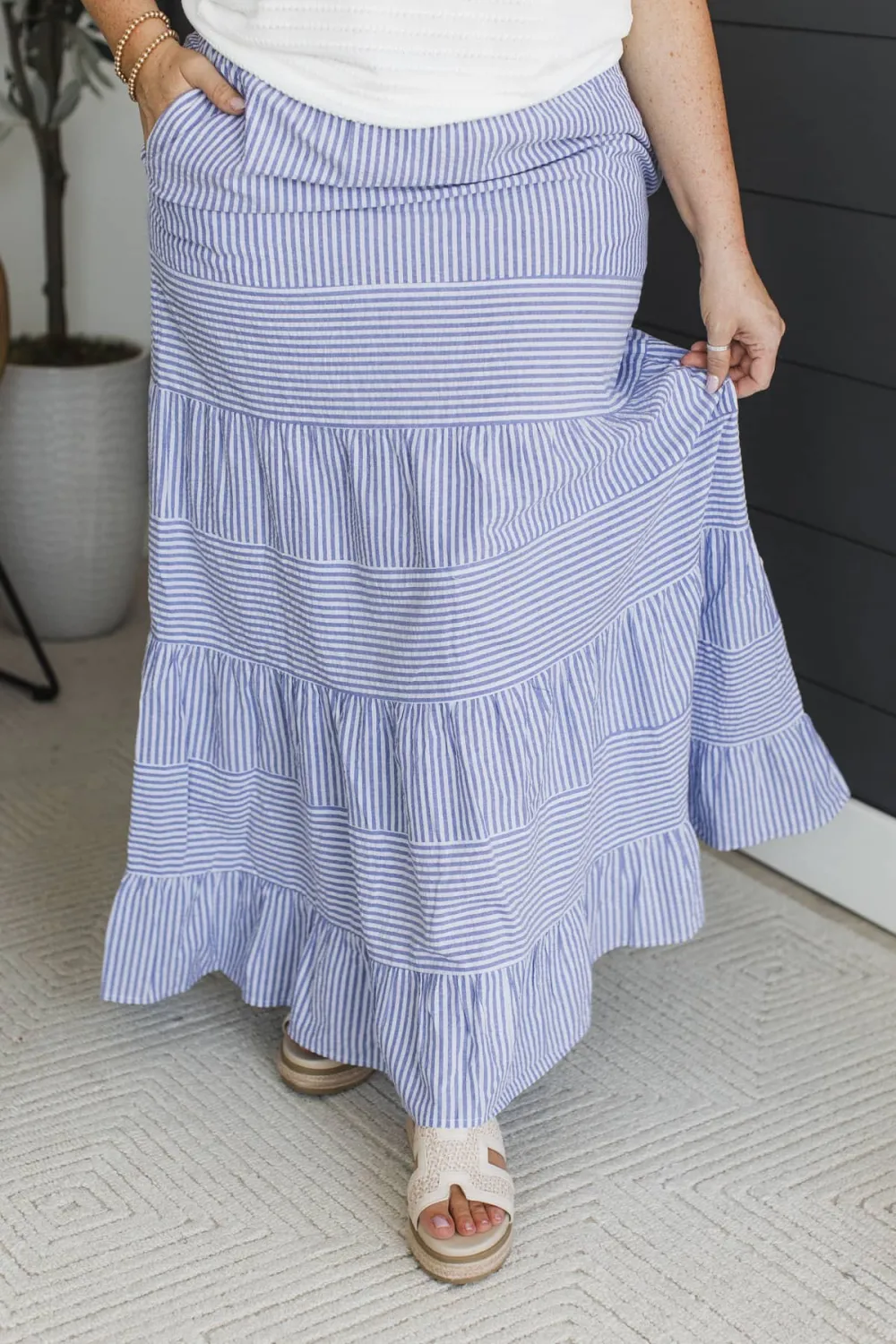 Elastic Waist Striped Everyday Skirt