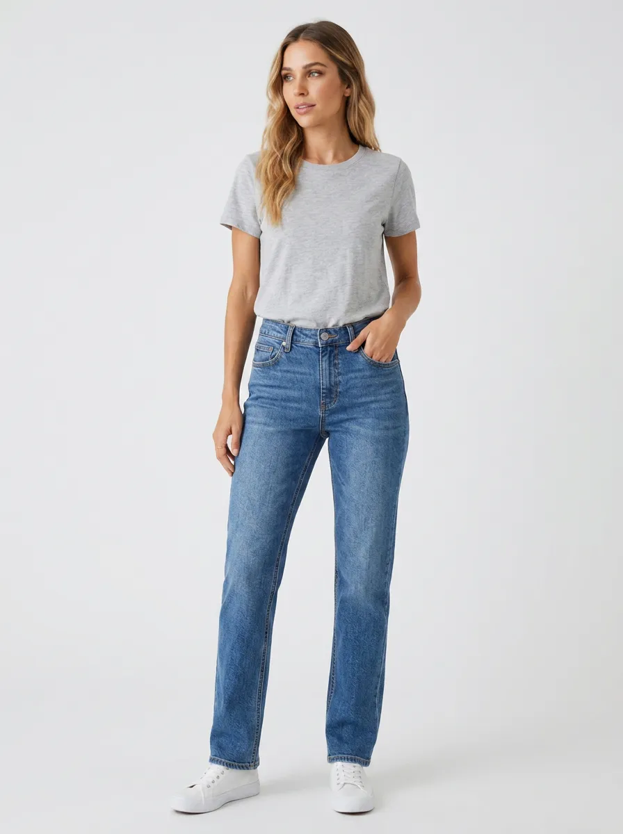 Women's Casual Daily Wear Blue Denim Printed Jeans