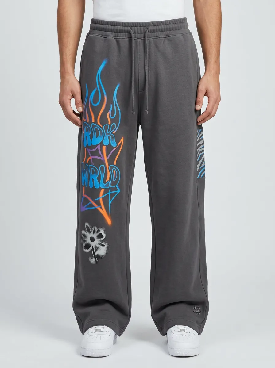 Men's Streetwear Graffiti Flame Flower Printed Sweatpants