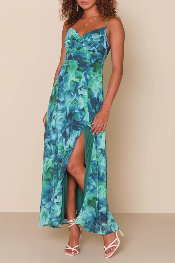 Casual Style Floral Print Twist-Front Maxi Dress