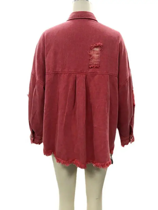 Denim Distressed Mid-Length Relaxed Jacket