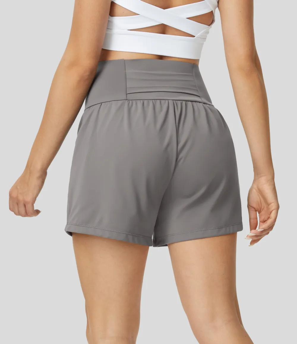 Super High Waisted Back Pocket & Side Hidden Pocket 2-in-1 Yoga Shorts 5''-Longer Length
