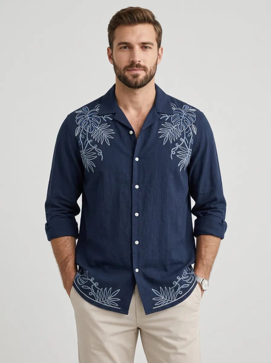 Men's Botanical Easygoing Embroidered Shirt