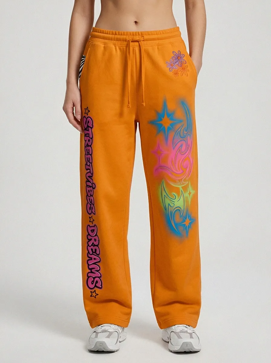 Unisex Streetwear Graffiti Floral Star Sweatpants
