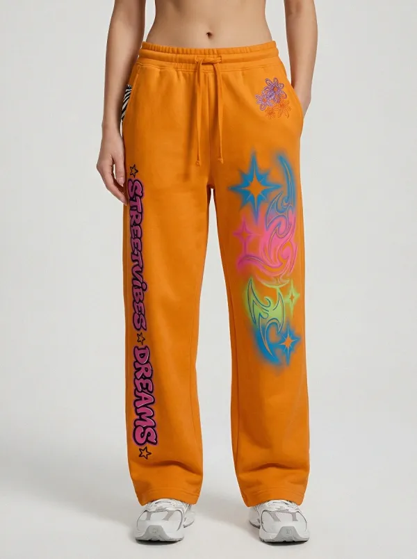 Unisex Streetwear Graffiti Floral Star Sweatpants