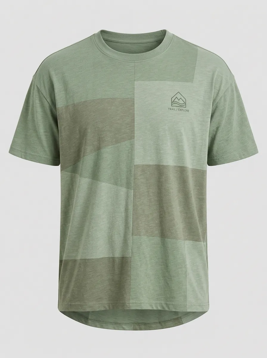 Men's Outdoor Hiking Trail Explore Patchwork Printed T-shirt