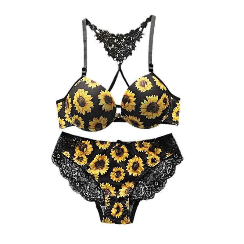 Front-Closure Floral Embroidery Bra Set