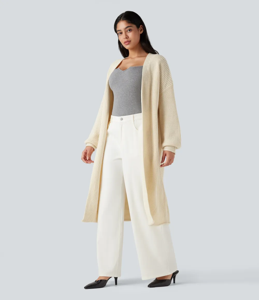 Long Sleeve Open Front Longline Sweater Knit Work Cardigan