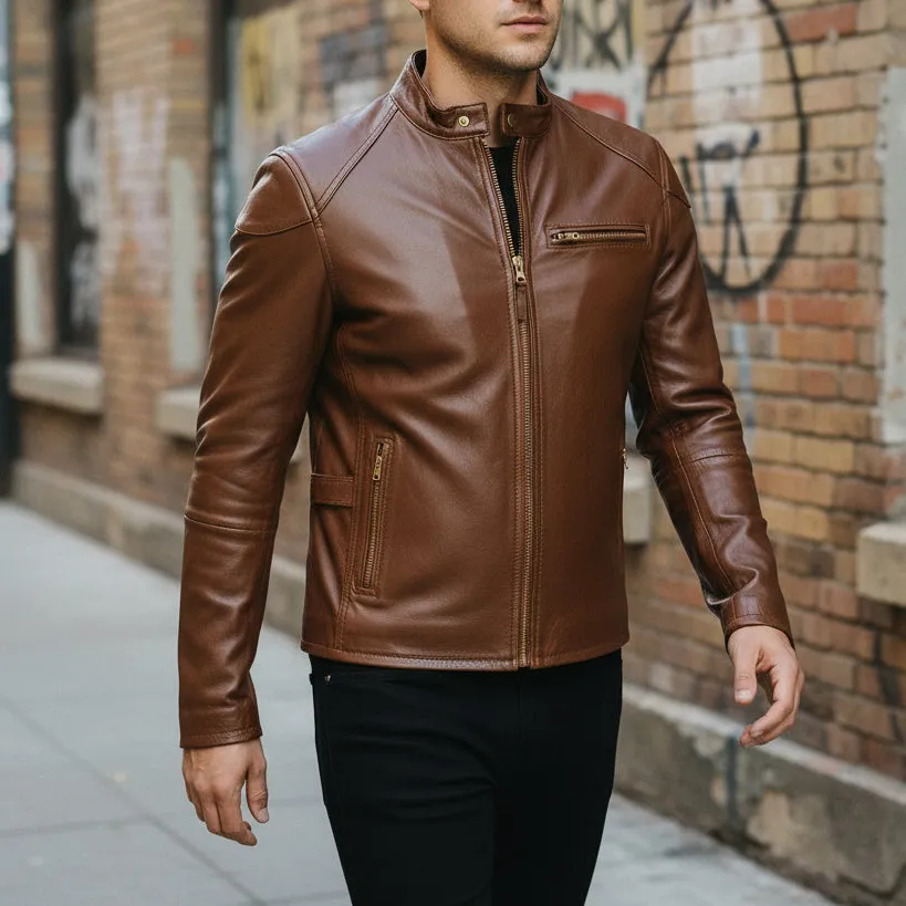 Leather Biker Motorcycle Multi Pocket Jacket