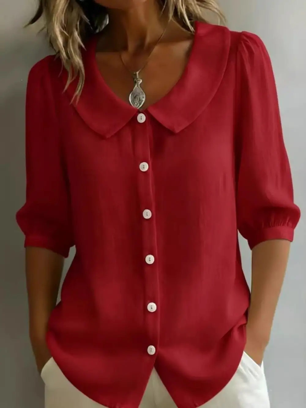 Peter Pan Collar Button Down Shirt Plus
