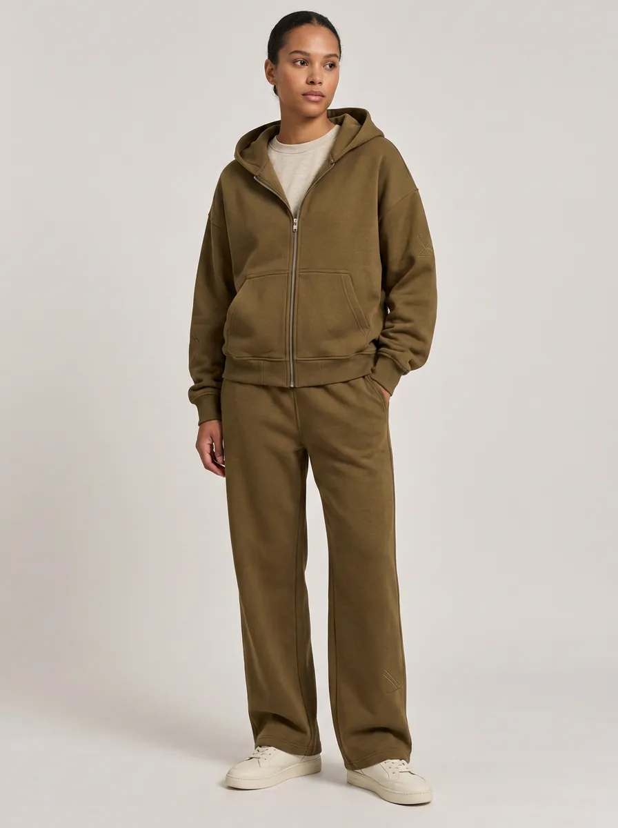 Unisex Active Comfort Zip-Up Hoodie Embroidered Tracksuit Set