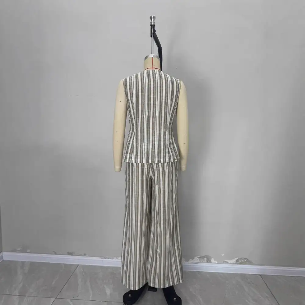 Casual Striped Sleeveless Top And Wide Leg Pants Set