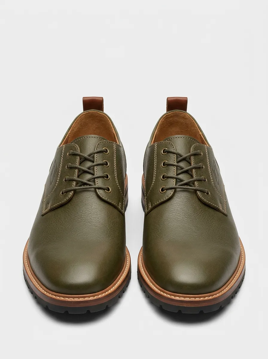 Men's Casual Olive Green Leather Oxford Shoes