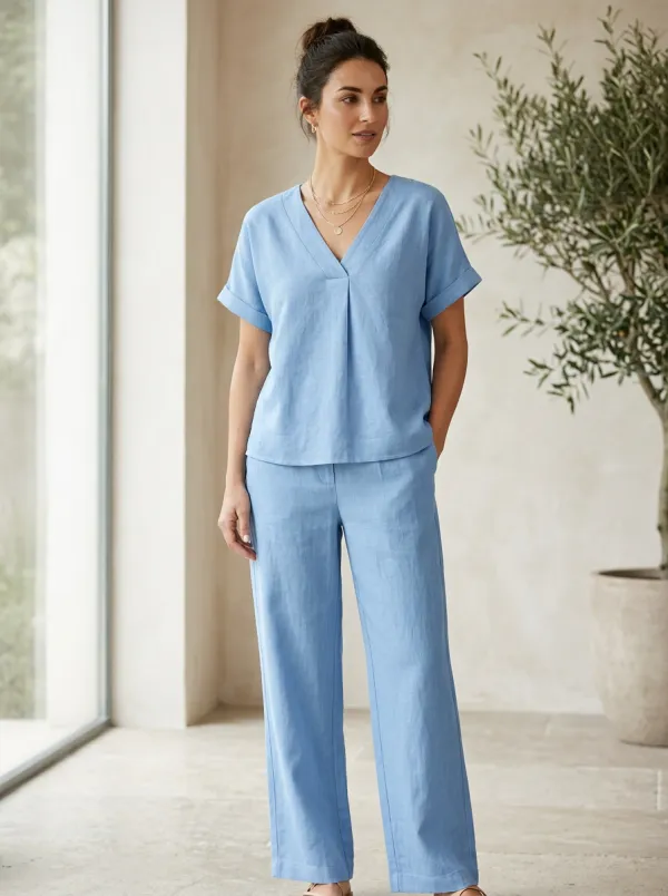 Refined Linen-Look Women's V-Neck Shirt
