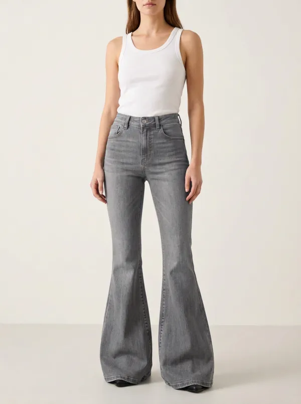 Understated Faded Finish High Rise Flare Jeans
