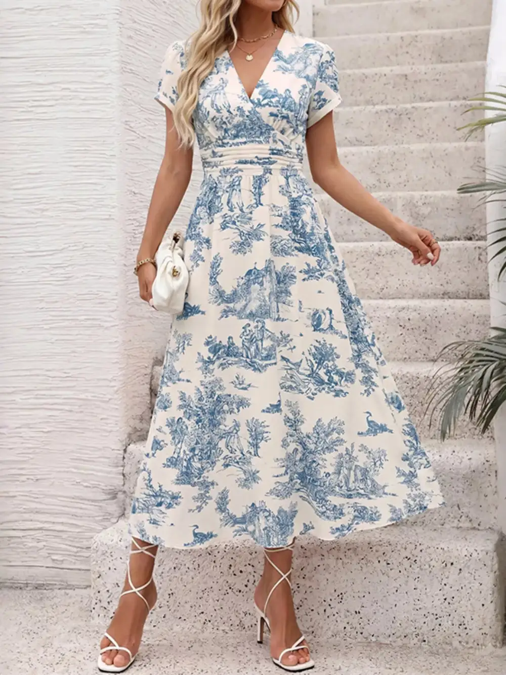 Modern Printed Short Sleeve Midi Dress