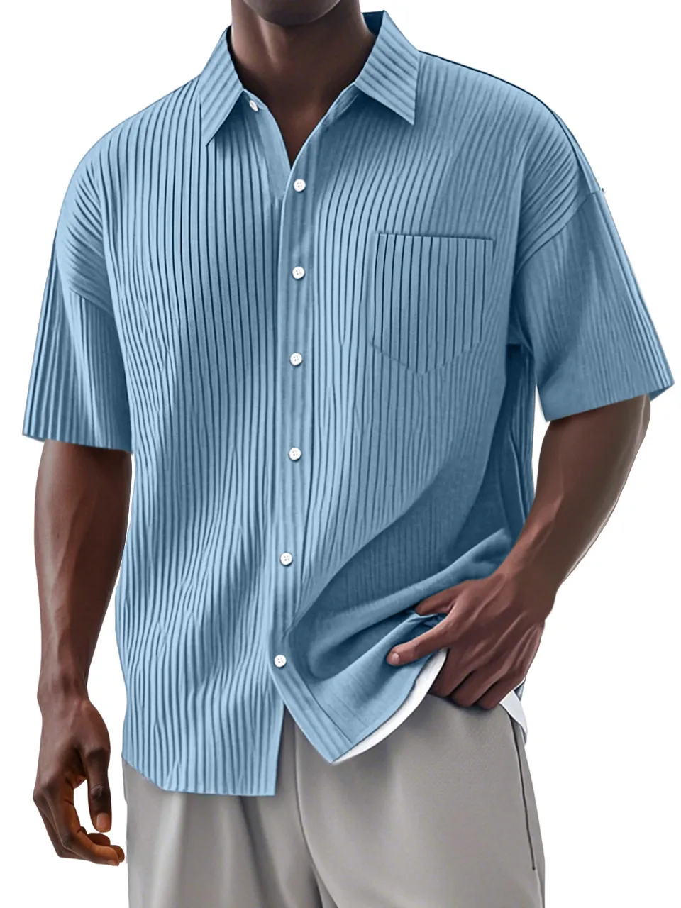 Short Sleeve Camp Collar Striped Shirt