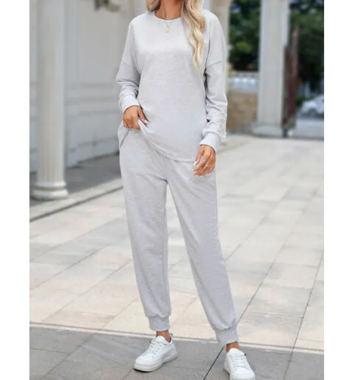 Round Neck Top and Drawstring Pants Lounge Set