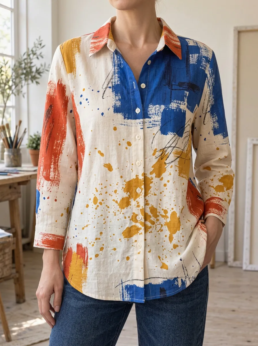Women's Artful Abstract Art Lover Paint Splatter Shirt