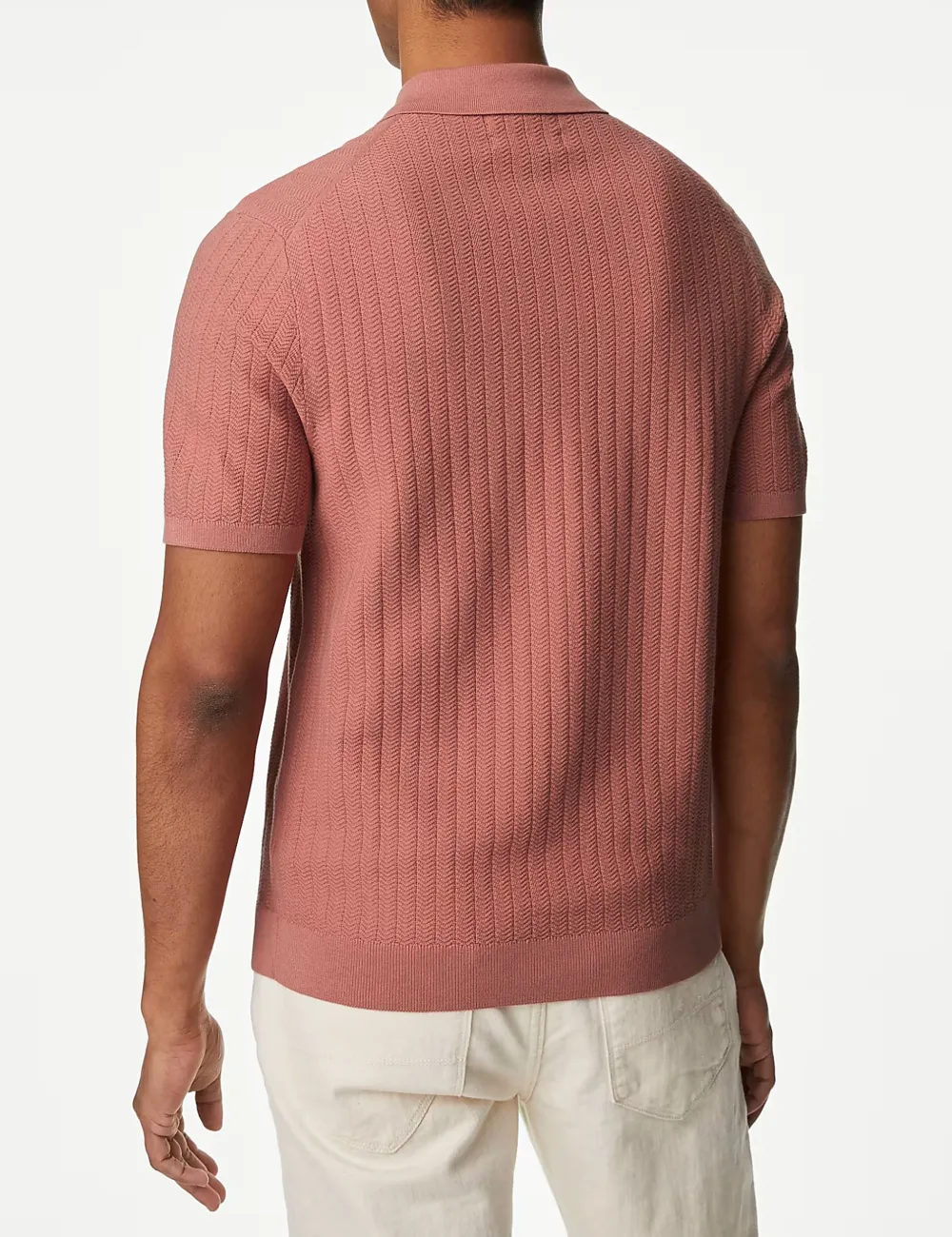 Men's Pink Textured Knit Quarter Zip Polo