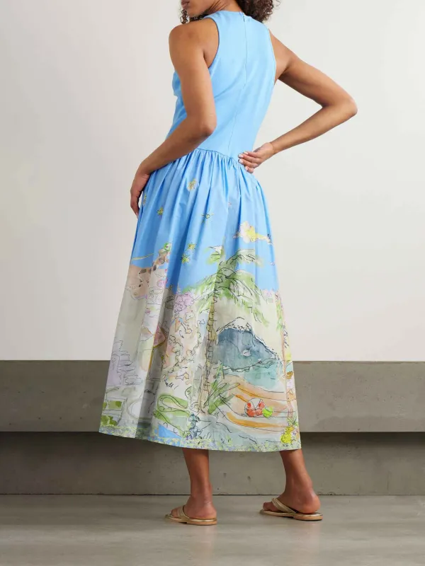 Bright Beach Print Midi Dress