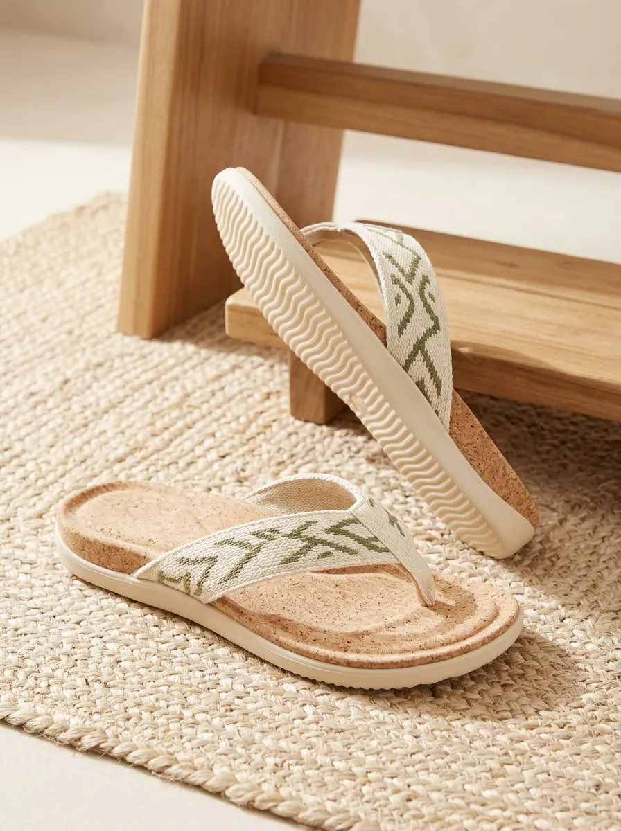 Women's Cork Geometric Flat Flip Flops