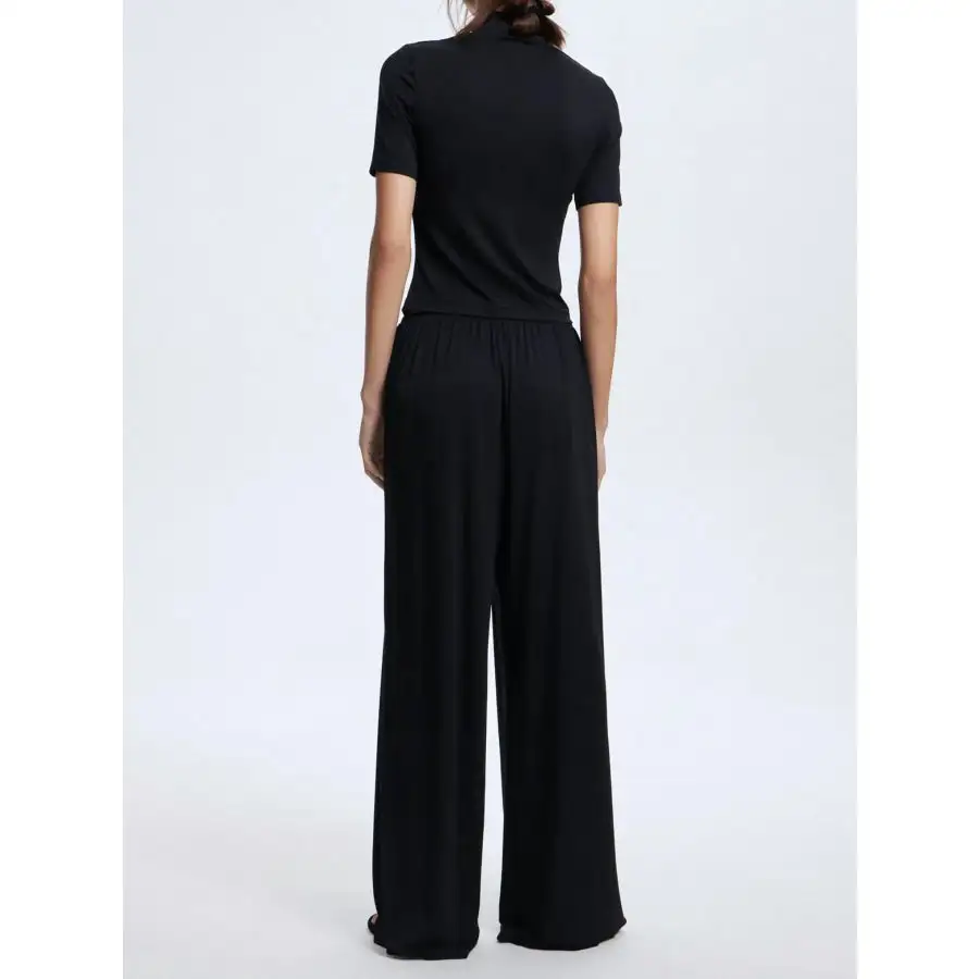 Mock Neck Short Sleeve Top and Pants Set