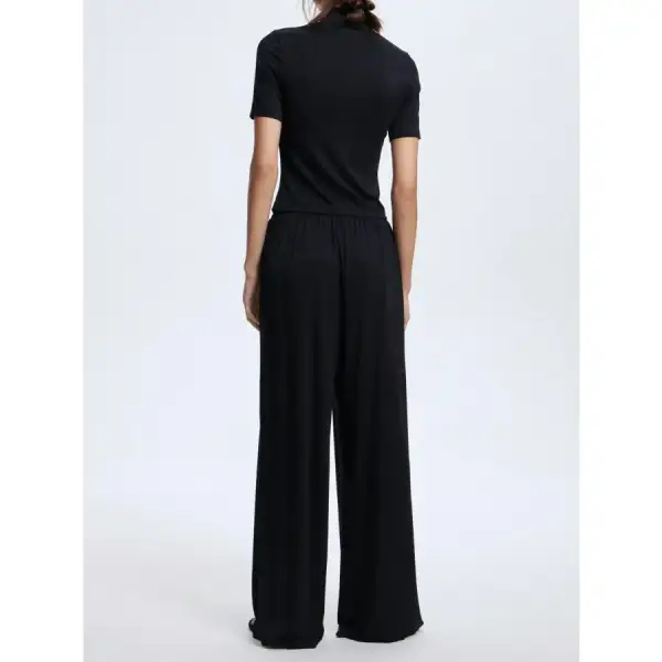 Mock Neck Short Sleeve Top and Pants Set