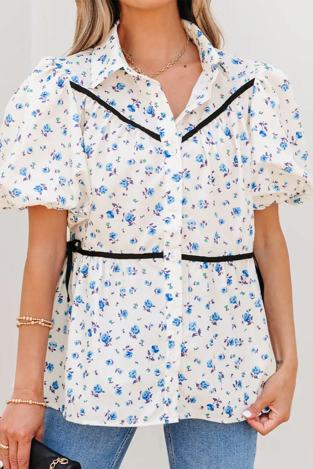 Everyday Floral Puff Sleeve Short Sleeve Shirt Blouse