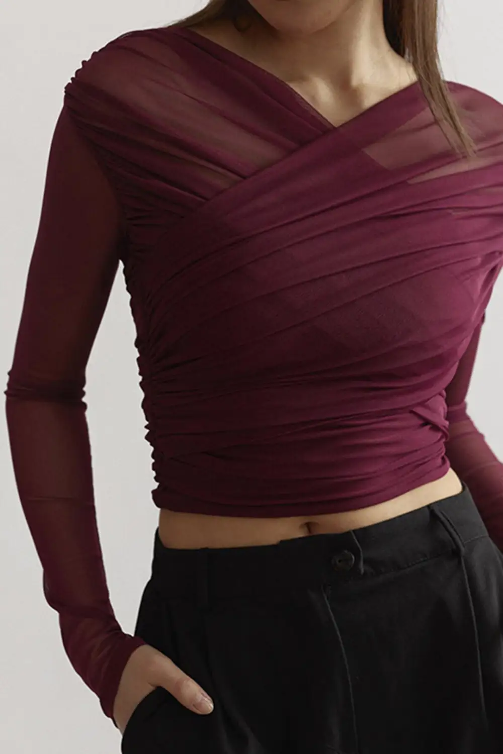 Draped Tulle Detail Top