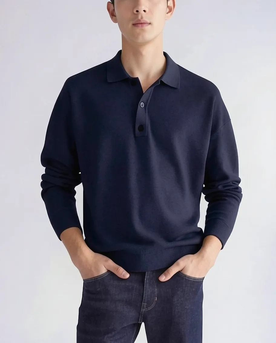 Refined Long Sleeve Knit Polo Shirt