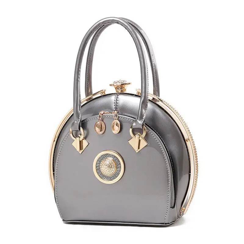 Glossy Black Round Handbag - Vintage Glam Aesthetic