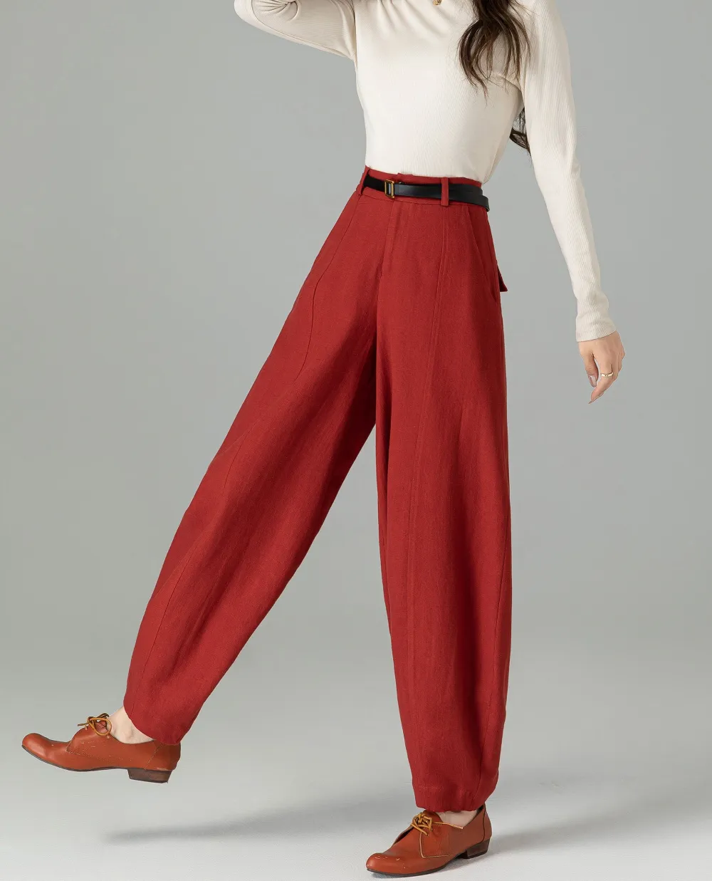 Classic Linen Cotton Wide Leg Baggy Pocketed Trousers