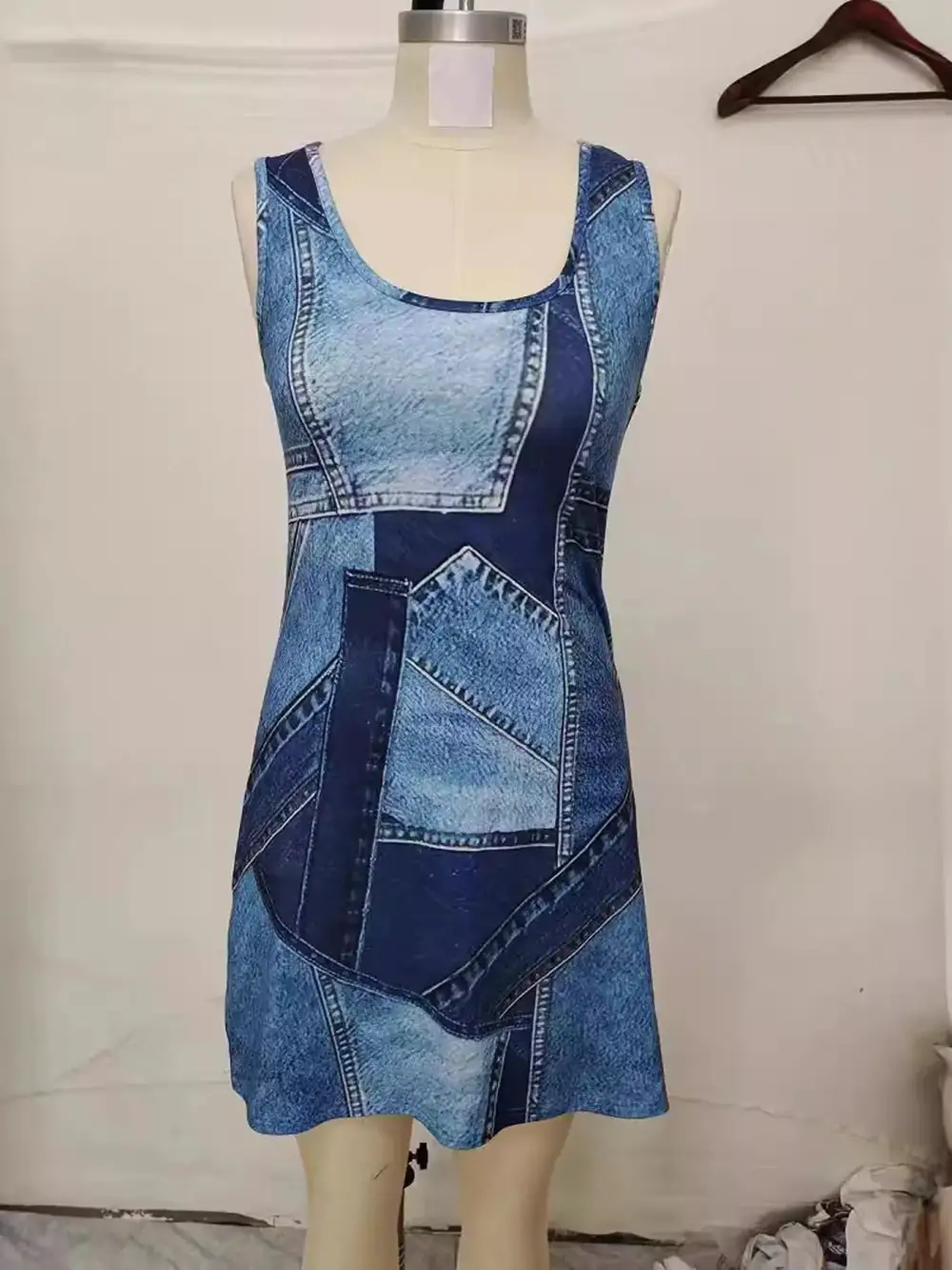 Patchwork Denim Sleeveless Dress