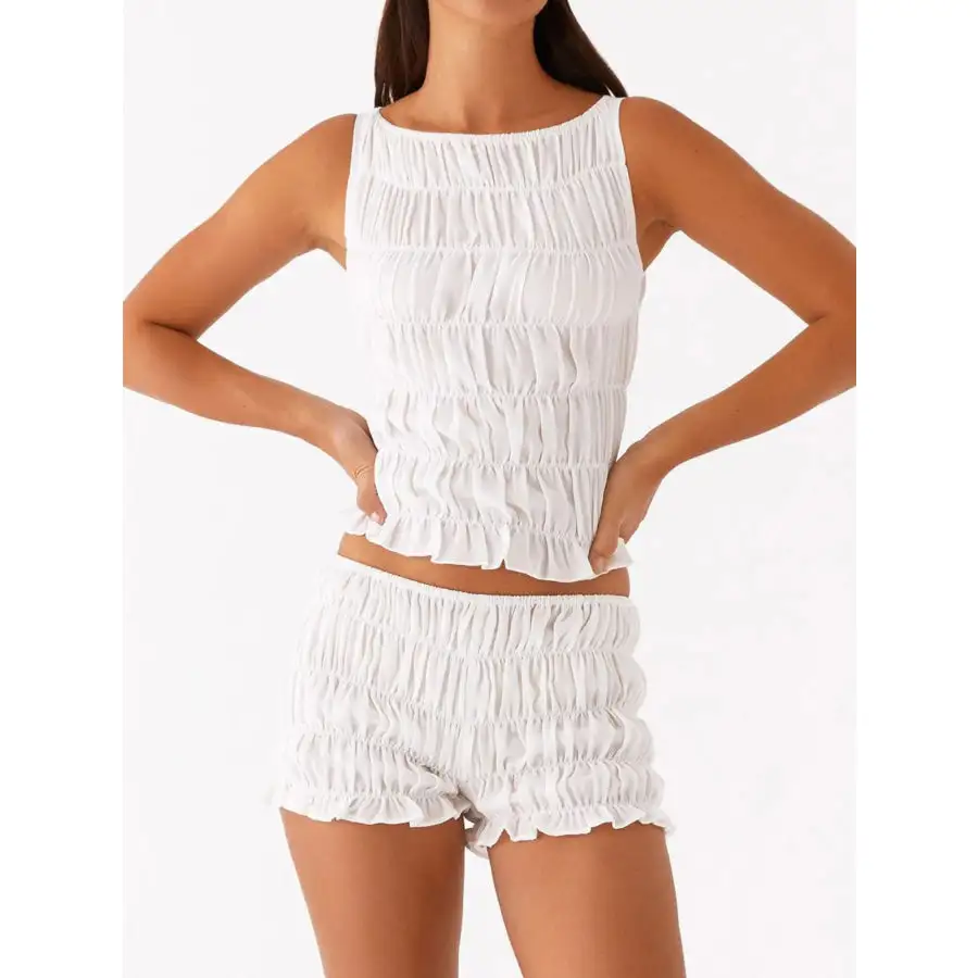 Ruched Texture Tank and Shorts Two Piece Set