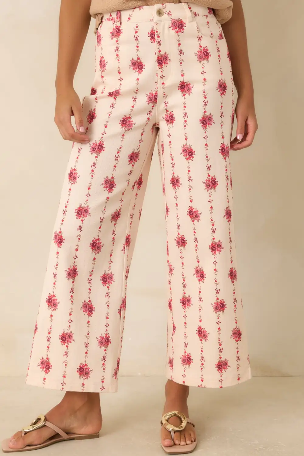 Trellis Floral Cotton Wide Leg Pants