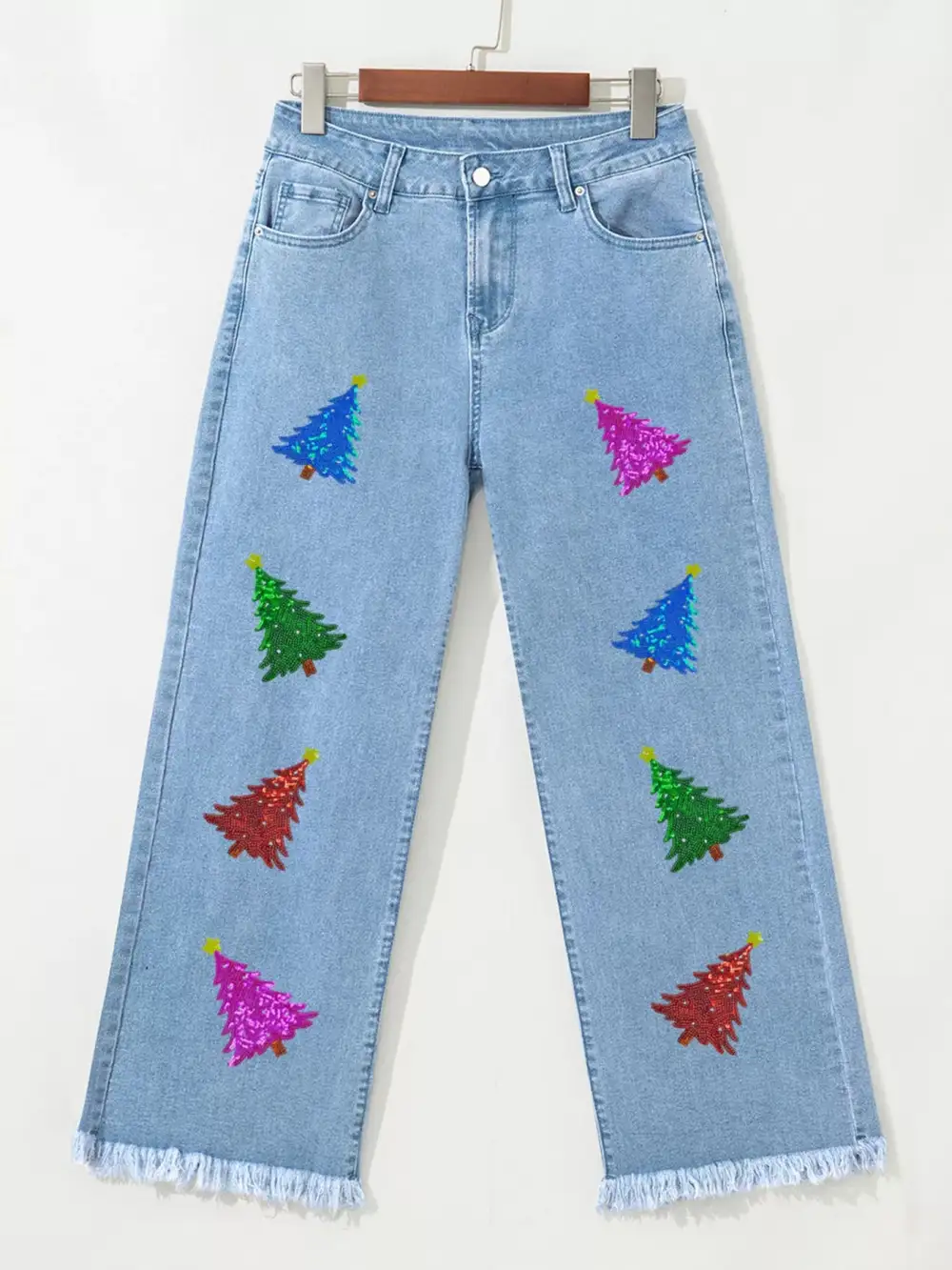Wide Leg Raw Hem Denim Jeans