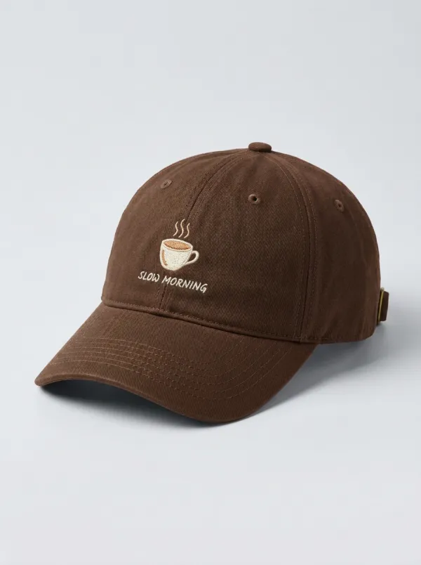 Classic Silhouette Coffee-Lover Slow-Morning Embroidered Unisex Baseball Cap