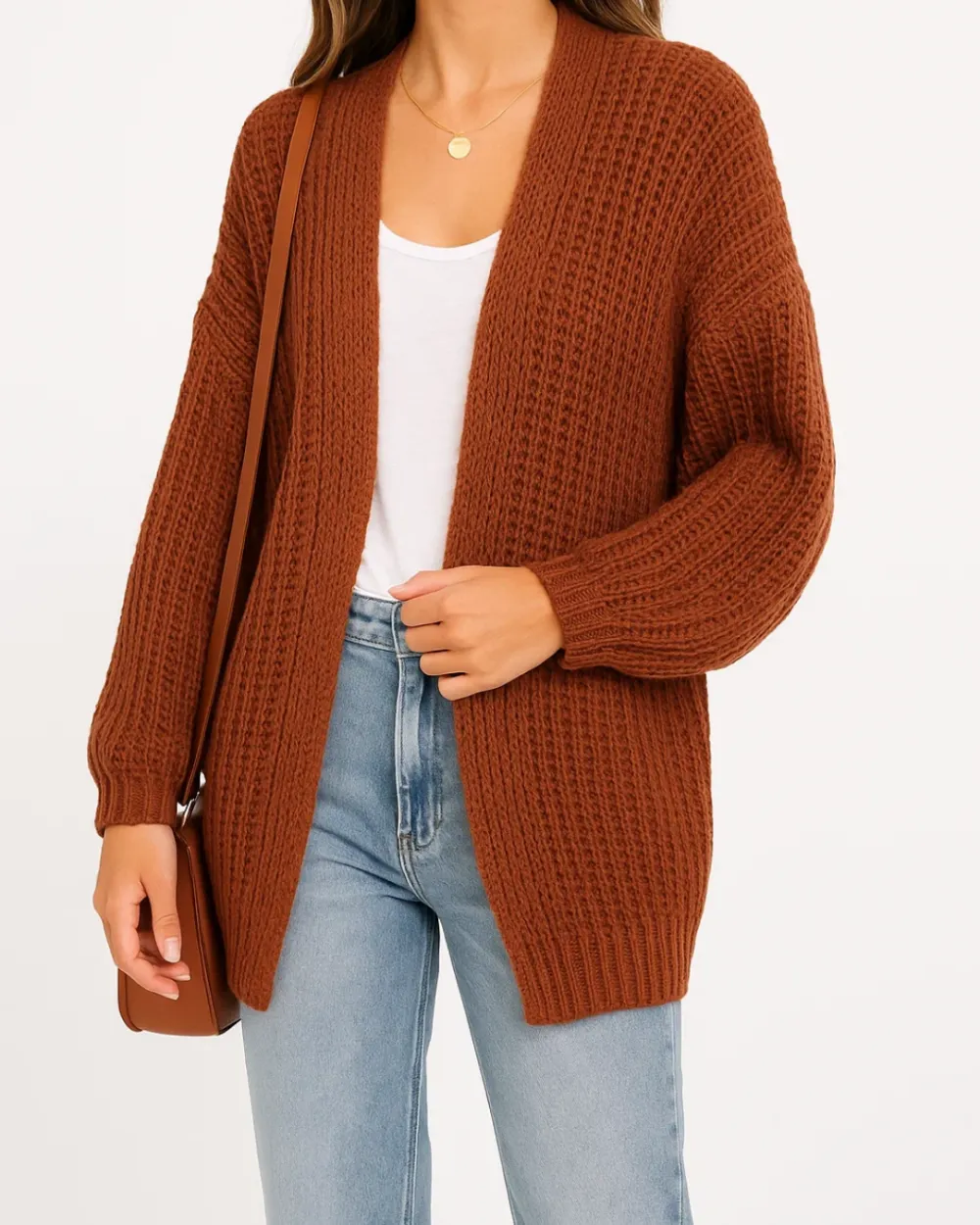 Chunky Knit Cardigan Open Front Long Warm Sweater
