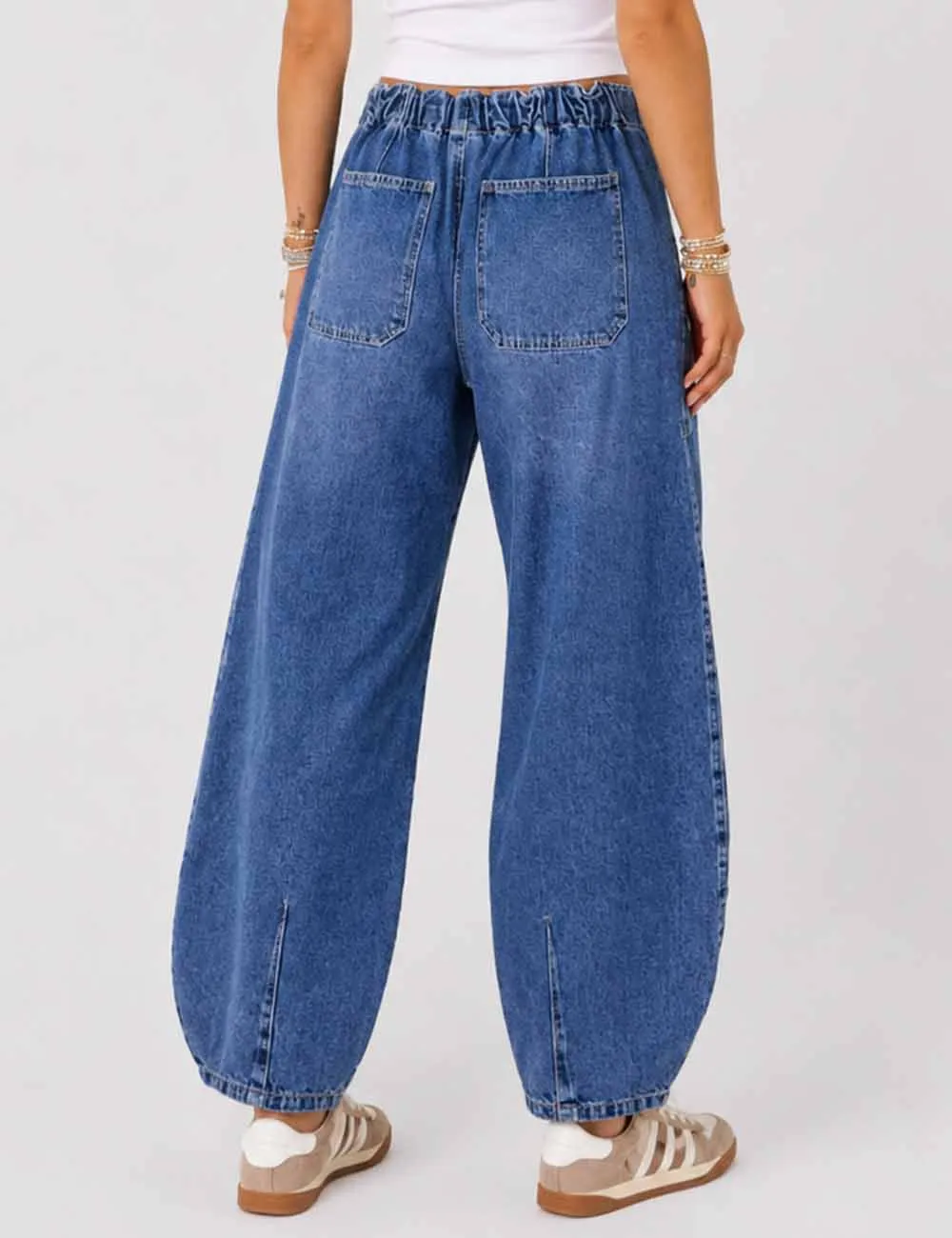 Elastic Waist String Pocket Denim Pants