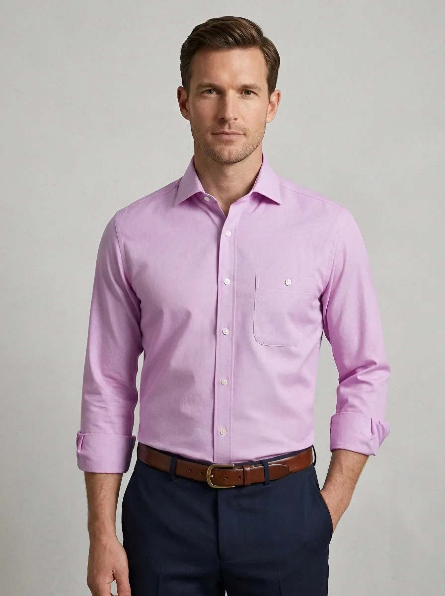 Men's Business Casual Light Blue Micro-Check Printed Dress Shirt