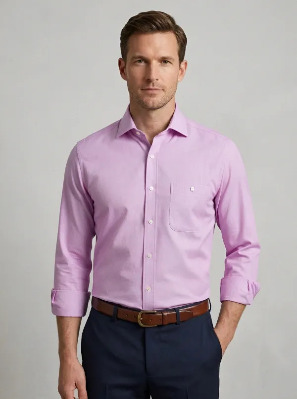 Men's Business Casual Light Blue Micro-Check Printed Dress Shirt